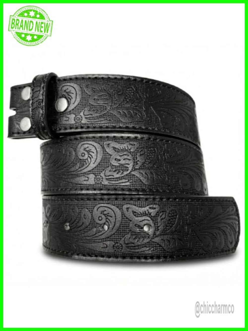 Western Leather Belt Strap 1.5" Embossed Scrollwork Without Buckle